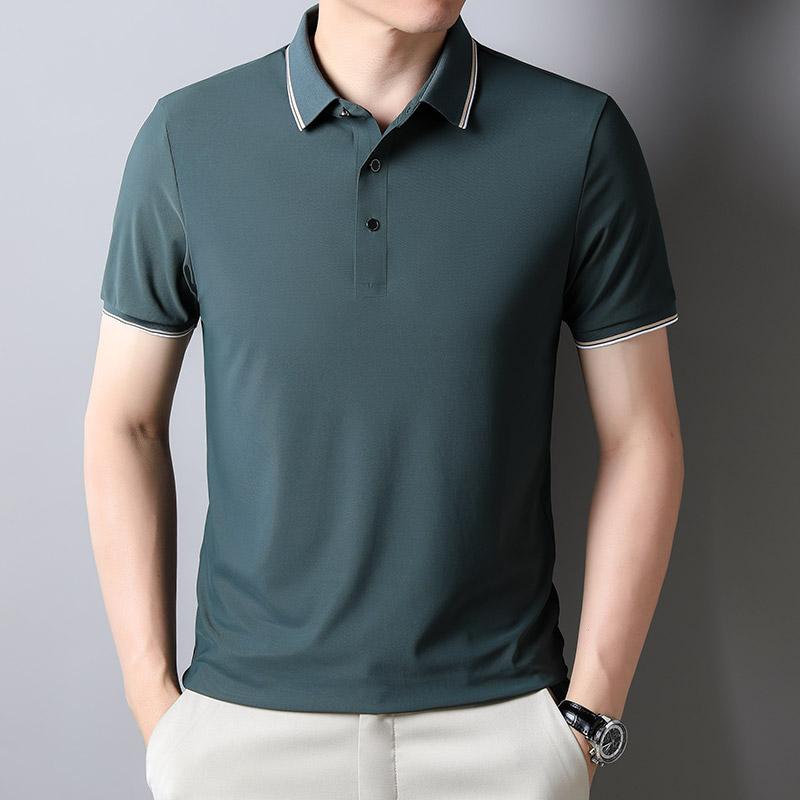 

Рубашка поло, новая мужская повседневная рубашка с короткими рукавами и застежкой на пуговицы, тонкая рубашка, весна и осень, тонкий однотонный лацкан, модный свободный топ 5XL зелёный