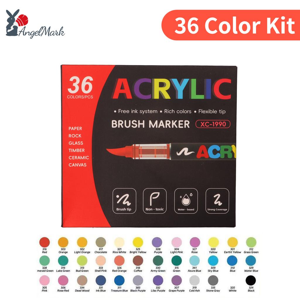 12/24/36/48 Color Acrylic Paint Pen Markers Brush Tip Paint Marker For Rock Painting Wood Canvas Stone Graffiti Gift DIY Craft