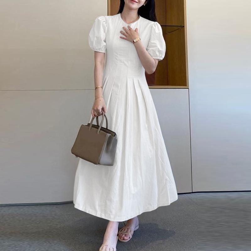 ZANZEA Lässiges Damen-Sommerkleid mit Rundhalsausschnitt und kurzen Ärmeln