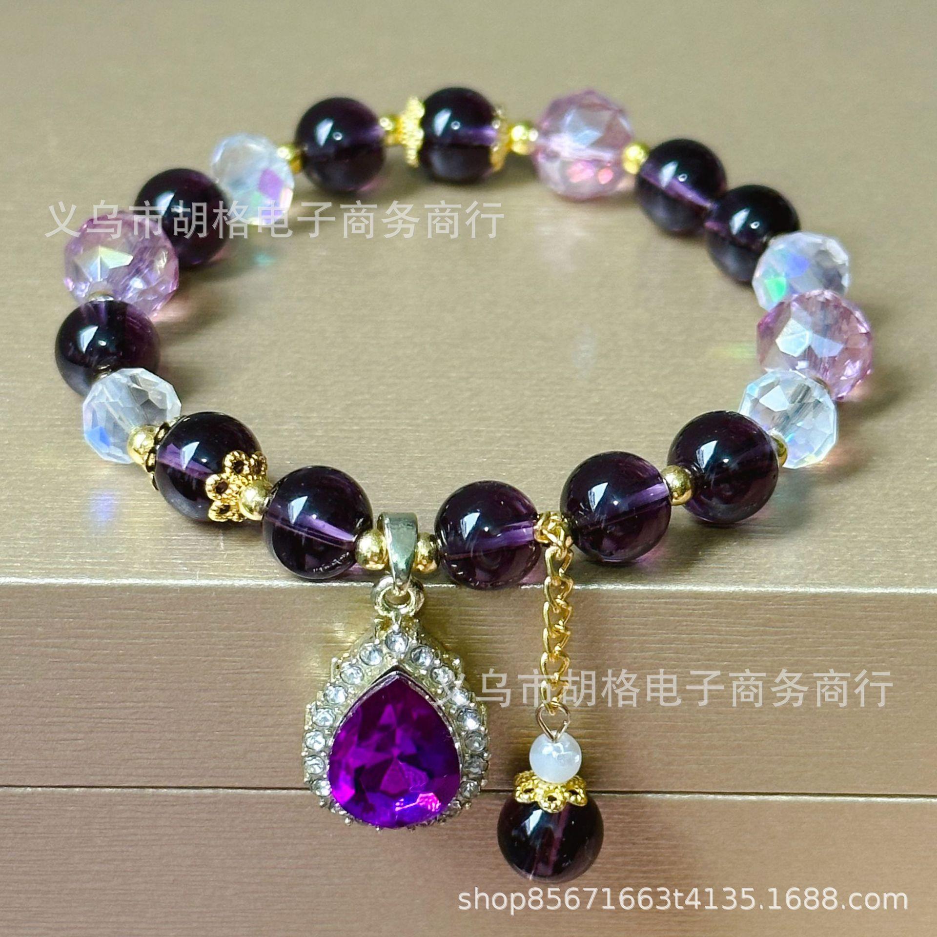 JYL TS Bracelet Zodiac  Snake Year Lucky Design Feng Shui Zodiac Blessing & Fortune [Water Drops] Purple Beaded французские малиновый
