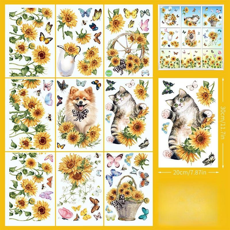 Cartoon Cute Spring Flowers Indoor Bedroom Living Room Background Wall Decoration PVC Electrostatic Stickers Window Glass Stickers
