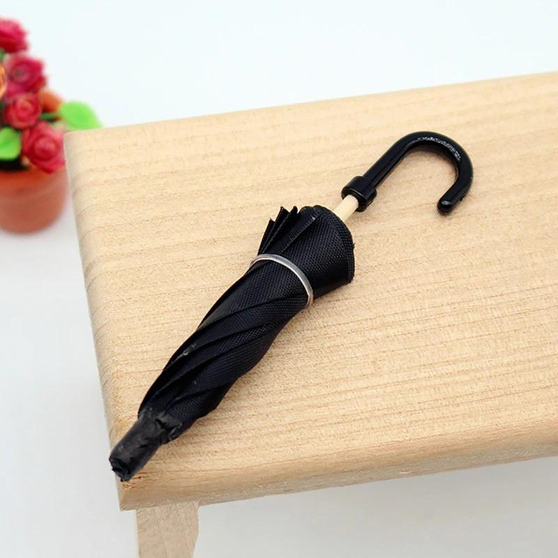 1:12 Dollhouse Miniature Simulation Mini Black Umbrella Model Toys Accessories Decoration Retro Miniature Scene Ornaments