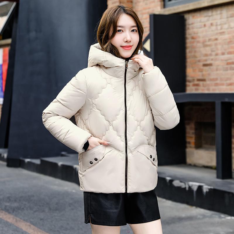 Rhombus  Jacket Women's Hooded Autumn and Winter New Small Fashion Top Short Warm  Jacket