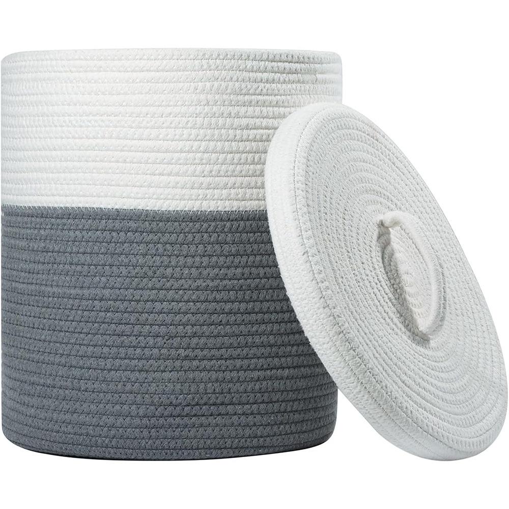 Lidded Cotton Rope Woven Laundry Basket & Storage Basket