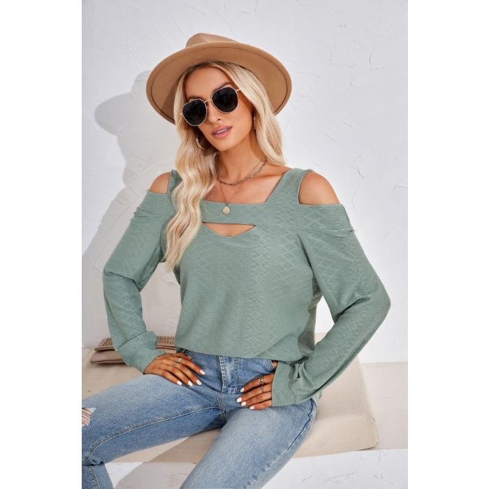 Camicetta da donna primaverile e autunnale senza spalline tinta unita comoda maglietta casual a maniche lunghe ampia