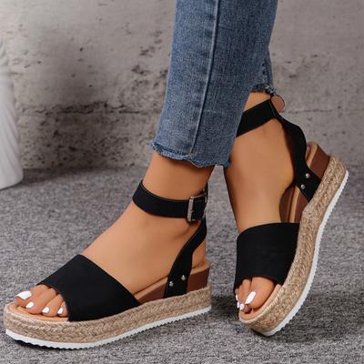 Sandalias de Mujer de Verano con Plataforma de Boca de Pez, Sandalias Romanas de Tacón de Cuña con Plataforma y Tira Única