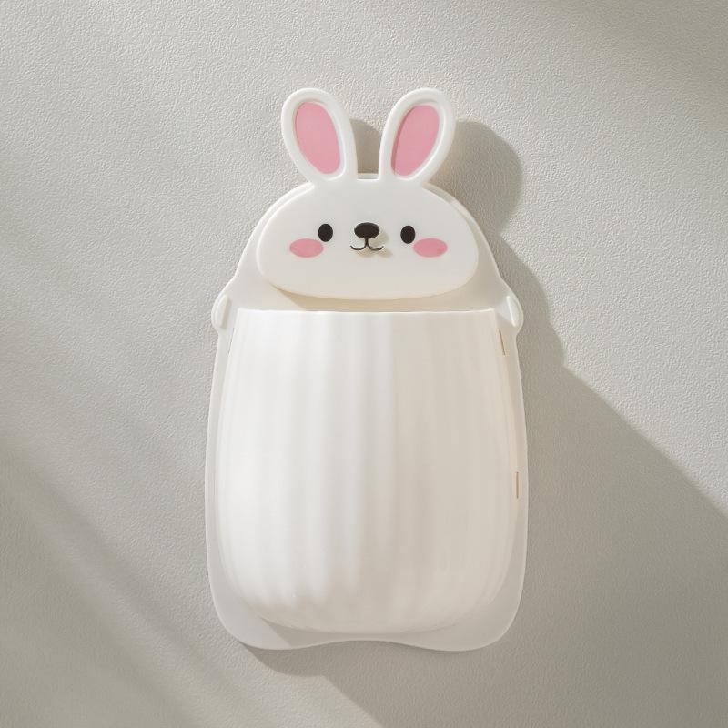 

Cartoon Rabbit Toothbrush Holder Bathroom Wall Mounted Makeup Storage Box Punch Free Rack Home Container Organizer білий