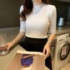 Slim Casual Base Knitted Shirts Women Pullover Half Sleeve Casual Sweater Blouses Women Solid Basic Tee Tops