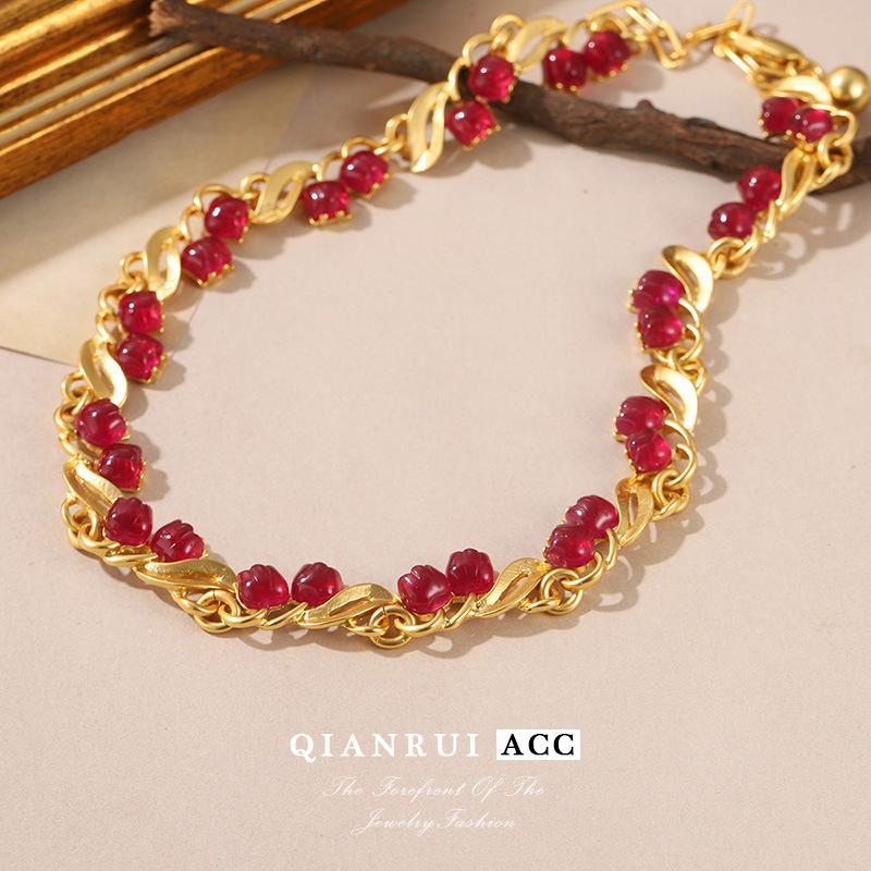 Medieval Vintage Jewelry Three-dimensional Relief Cuifali Birthday Ribbon Dark Night Lily of the Valley Premium Design Necklace