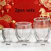 2pcs Double Wall Glass Cup Drinking Glasses Cute Mugs Coffee Cups for Drinks Personalized Mug Beer Tea Cup Set New Year Gifts