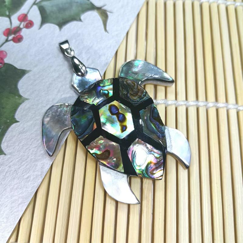 Handmade Shell Turtle Pendant Necklace With Polished Abalone And Conch Shell For Casual Wear