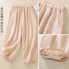 2025 Summer New Solid Color Cotton and Linen Double-layer Nine-point Casual Pants Women's Zen Loose Retro Elastic Waist Buckle Bloomers