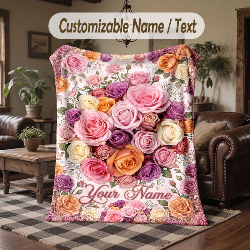 Floral Elegance 20 Theme Throw Blanket Custom Name Text Personalized Blanket Soft Cozy Blanket for Home Sofa Bed