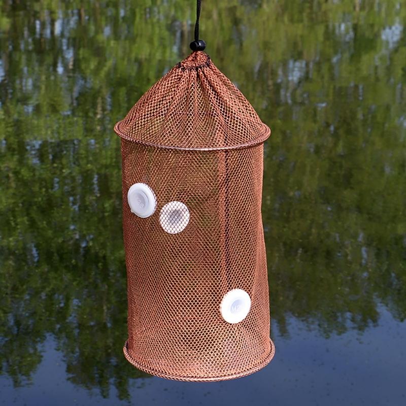 Foldable Floating Fish Basket Baits Trap for Catching Minnows Shrimp with Mesh Construction Multifunction Fishing Net