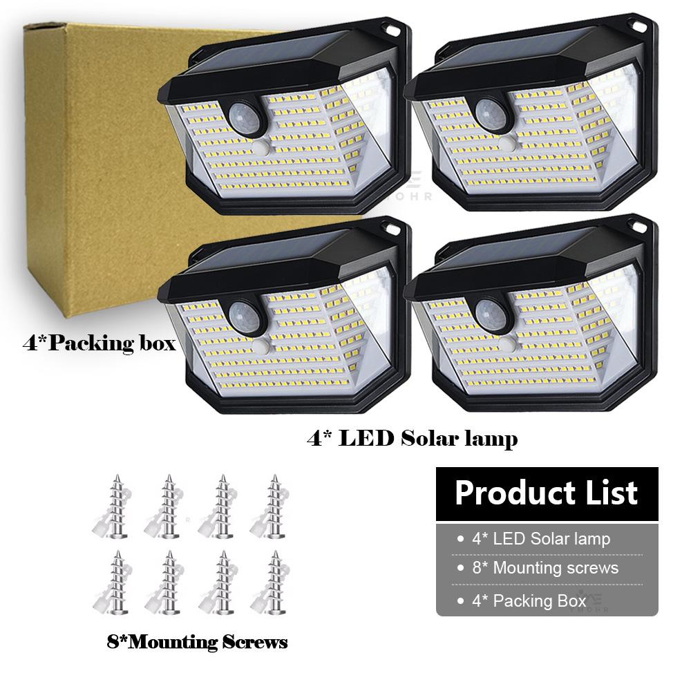 3-Sided Solar Powered Motion Sensor IP65 Waterproof Solar Light 3 Modes Wall Lamp 230 LED Solar Lights Outdoor for Outside Porch
