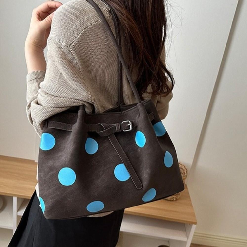 Versatile Polka Dots Shoulder Bag PU Material Retro Handbag Large Capacity Tote Bag Students