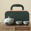 Hand-Painted Ge Kiln Ceramic Kung Fu Tea Set: Teapot & Two Cups Portable Set
