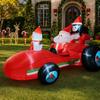 7.8FT/2.4M Inflatable Santa Claus Racing Car with Penguin and Snowman, Glowing Christmas Outdoor Yard Decor