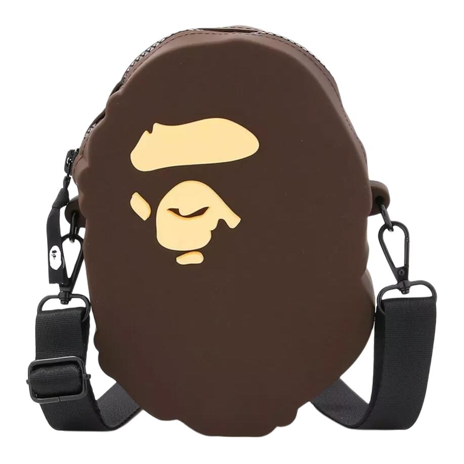 A Bathing Ape Ape Head Design Zipper Closure Adjustable Shoulder Strap Silicone Crossbody Shoulder Bag Men bags Brown 0ZXBGM190002MBWX Brown