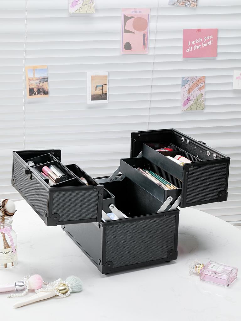 Aluminum Alloy Makeup Train Case Jewelry Box Organizer, Large Capacity, With Handle and Adjustable separator