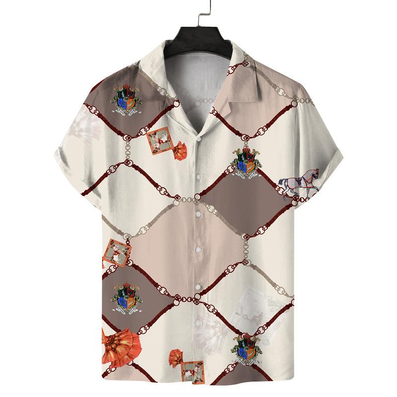 2025 Summer Men's Casual Coconut Tree Print Short Sleeve Polo Cardigan European And American Hawaiian Floral Shirt For Men