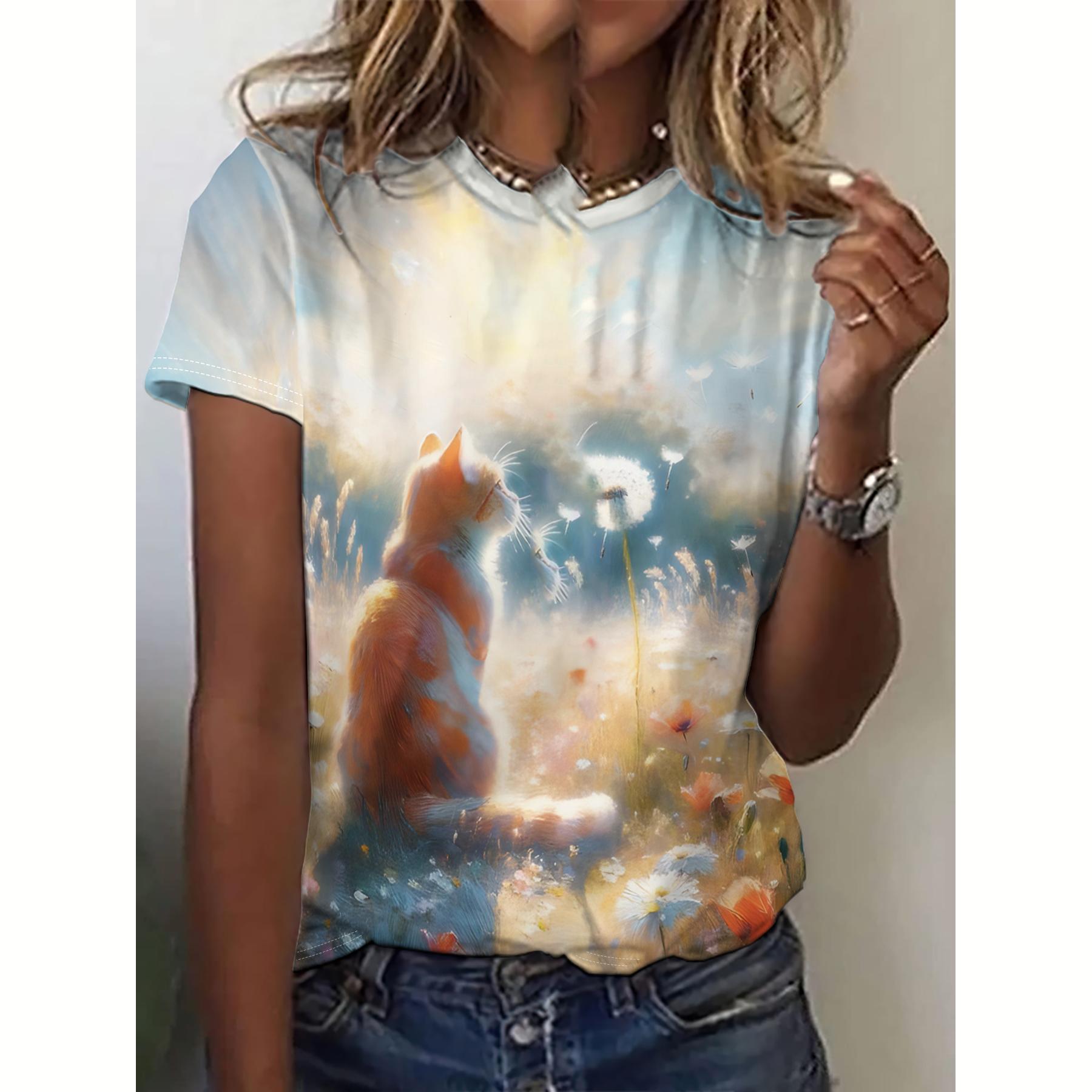 

Летняя женская футболка с забавным принтом животных 3D Женская свободная одежда Модная повседневная футболка с круглым вырезом и коротким рукавом S