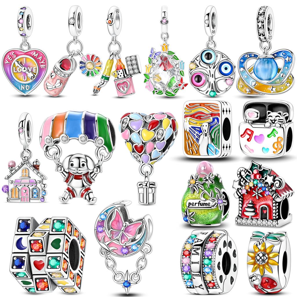 Colorful Cute Charm Bead Charms Bead copper CZ Zircon Hot Air Balloon Windmills Pendant Compatible With Authentic Bracelets Do It Yourself Jewellery
