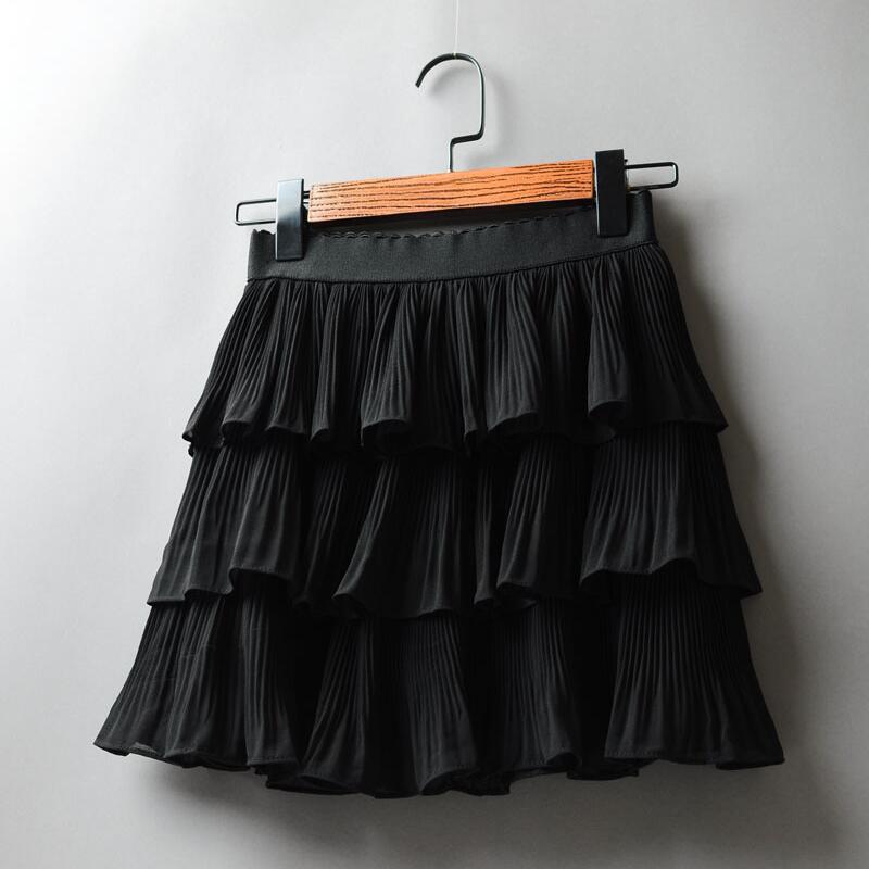

WTEMPO летние женские мини-юбки с эластичной резинкой на талии, женские шифоновые повседневные однотонные юбки для торта, женские черные, белые короткие плиссированные юбки One Size чёрный