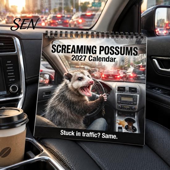 Funny Animal Monthly Planner Screaming Opossums Wall Calendar 2027, Possum Photography with Novelty Gift for Friends 12 Month Layout And Thick
