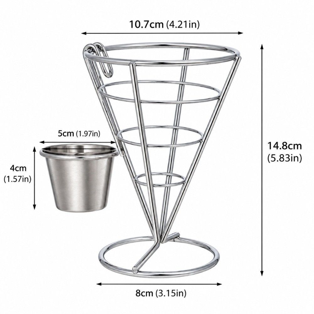 Sliver French Fry Cone Holder with Sauce Cup Fries Baskets Fries Display Stand  Serving Snacks