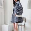 Camicette scozzesi da donna Colletto con risvolto Camicia blu chic femminile oversize monopetto stile coreano a maniche lunghe
