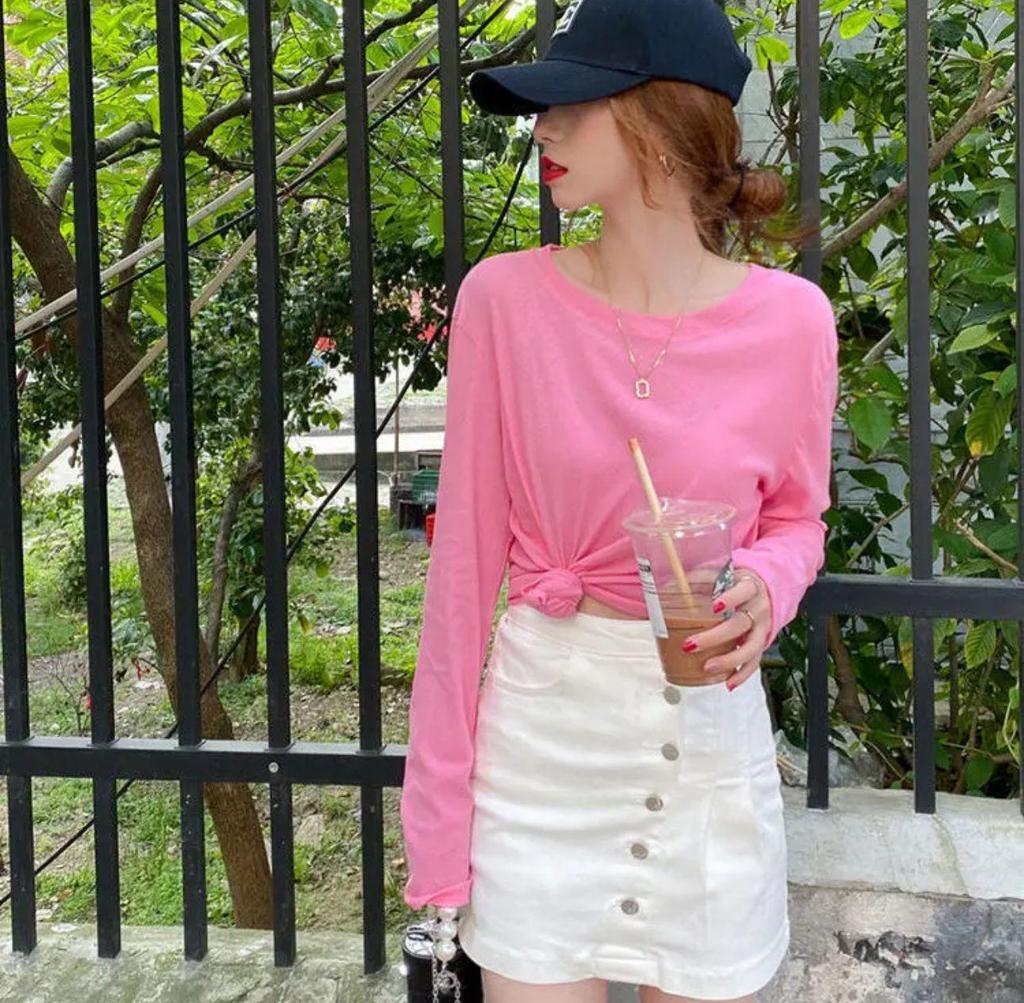 Bluză de vară pentru femei, culoare bomboană, cu mâneci lungi, largă, din mătase de gheață, protecție solară