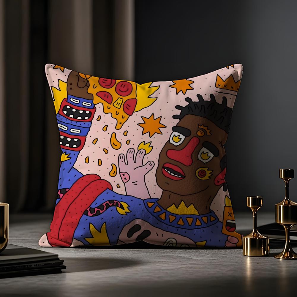 Abstract Style Animal Doodle Cushion Cover Anti-dustmite Pillowcase Invisible Zipper Silky Short Plush Sofa Cushion Cover