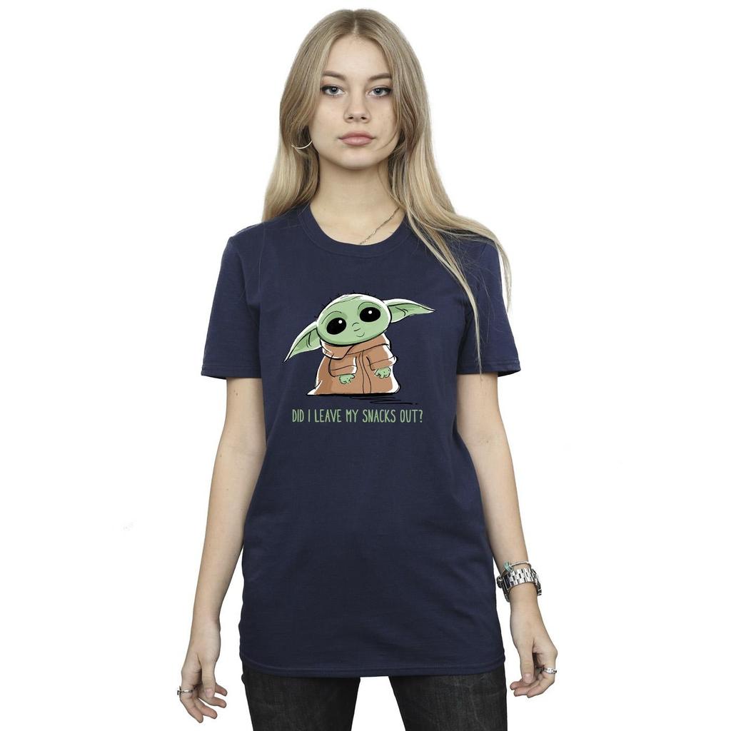 STAR WARS Womens/Ladies The Mandalorian Grogu Snacks Meme Cotton Boyfriend T-Shirt