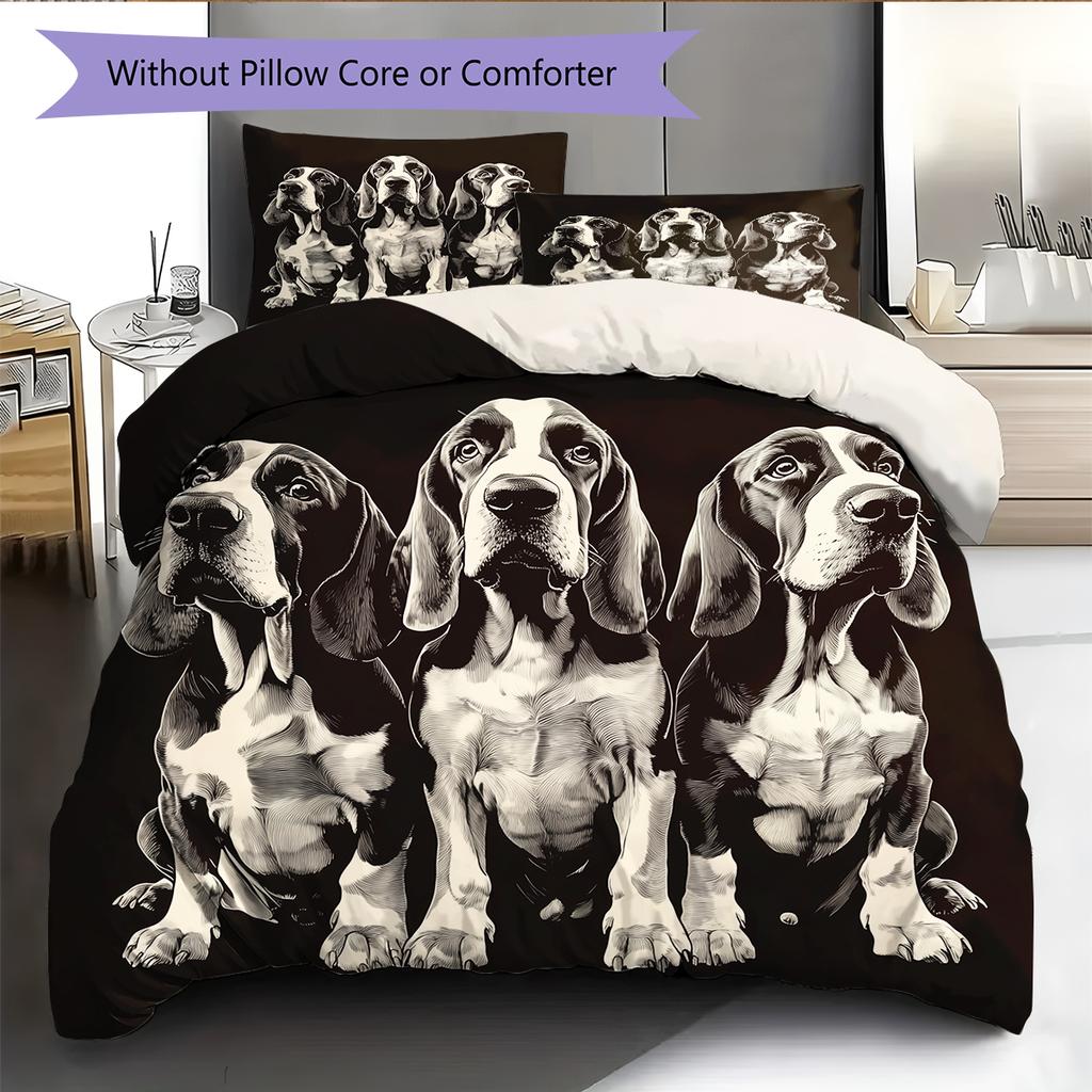 Black Basset Hound Pattern Bedding Home Decoration Birthday Gift (1 * duvet cover + 2 * pillowcase, without core)