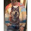 Autumn and Winter Men's Wolf 3D Printed Crew Neck Long Sleeve T-Shirt