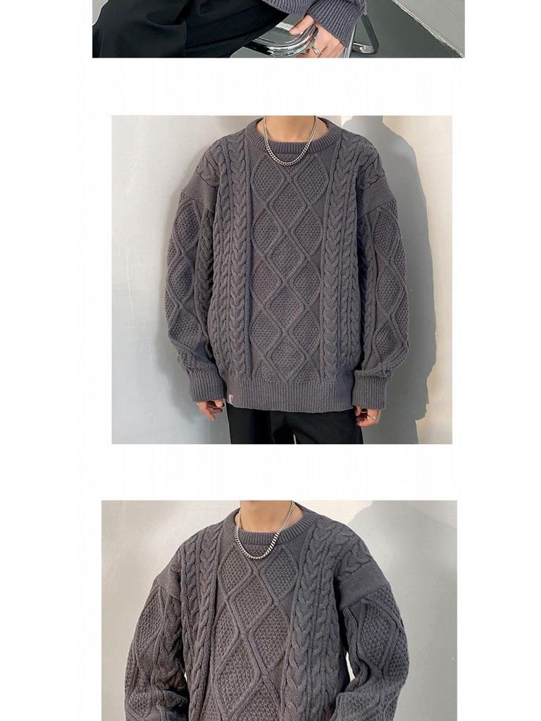 Men's Casual Loose Fit Cable Knit Sweater - Black Autumn/Winter