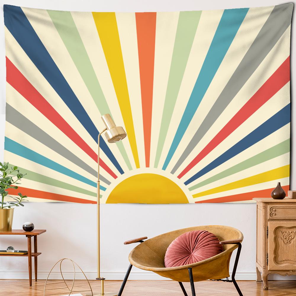 Sunrise Illustration Tapestry Wall Hanging Psychedelic Witchcraft Nature Landscape Aesthetics Room Home Art Decor