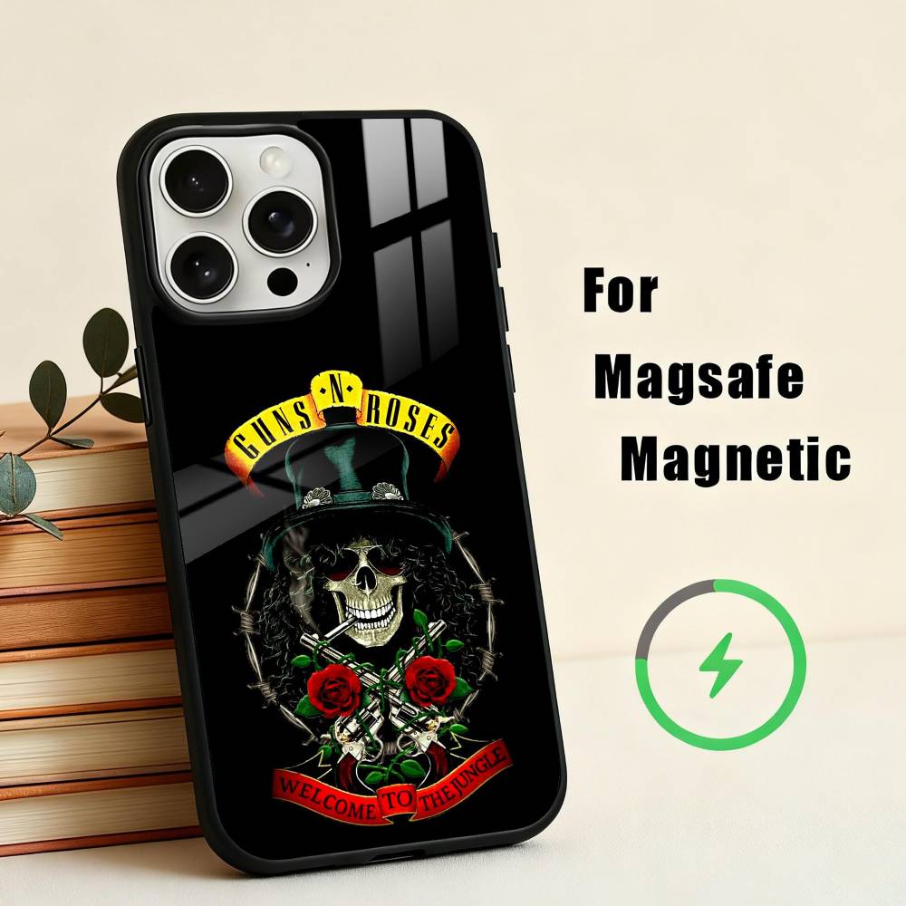 Band G-Guns-S N R-Roses  Phone Case For iPhone17,16,15,14,13,12,11 Plus,For Magnetic Wireless Charge Cover