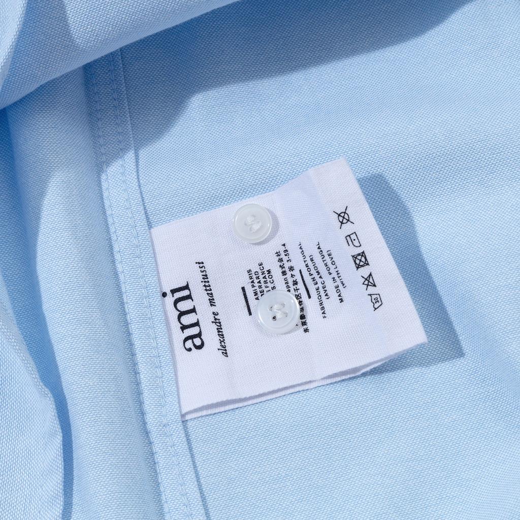 AMI 2025 Autumn New Product Chest Pocket Classic Black Embroidered Small Love Casual Cotton Solid Color Long Sleeve Shirt