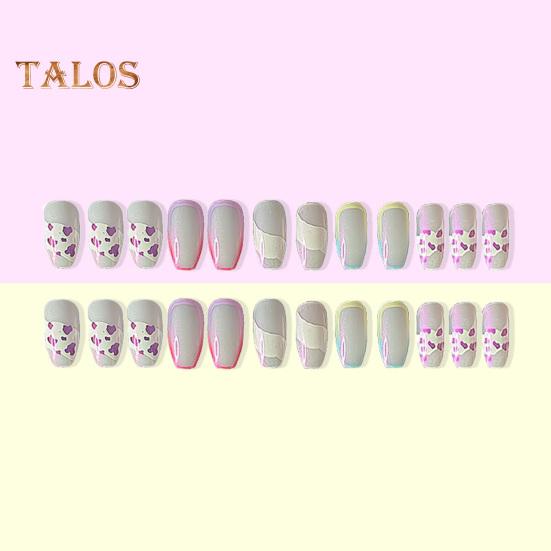 

1 комплект искусственных ногтей с полным покрытием, декоративные привлекательные модные дизайны маникюра, искусственные ногти с глянцевой полосой и клеем, поставки для маникюрного салона