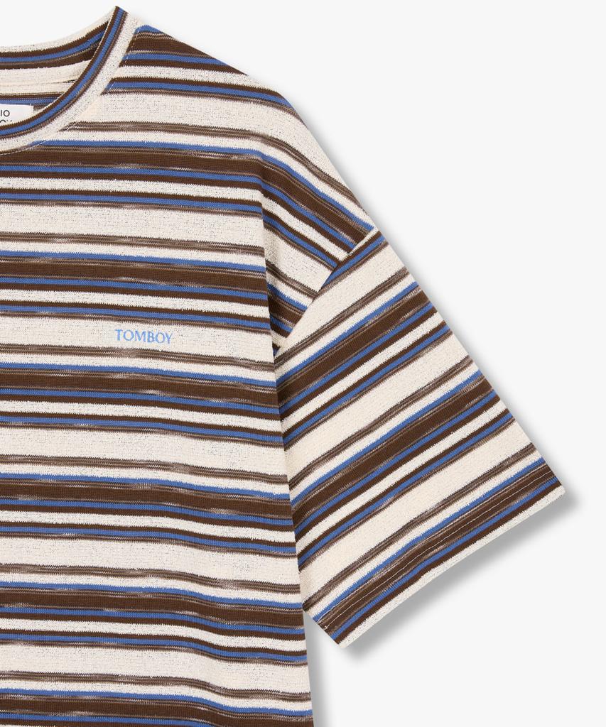 STUDIO TOMBOY [Men] Striped Crew Neck Short Sleeve T-Shirt_Brown 9156222317