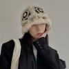 Fashion Rabbit Fur Patchwork Knit Bucket Hat Women Warm Fall Winter Large Head Size Face Slimming