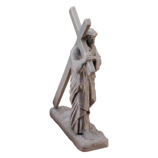 3D Printed Religious Cross Man Ornaments, Compact Imitation Stone Man Carrying Cross Figurine, Decorative Christian Statue for Home Desk And Bedside