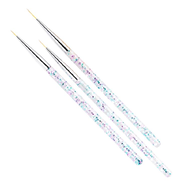 3Pcs Nail Art Liner Brush Acrylic Nail Painting Pen Set Crystal Stripe Handle