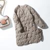 Women Ultralight White Duck Down Long Jacket Argyle V-neck Collar Casual Autumn Winter Outwear Coat