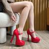 Fashion Street Style Fashion Platform Women Pumps Round Toe Square Heel Ankle Strap Stripper Ladies Shoes Zapatos De Mujer