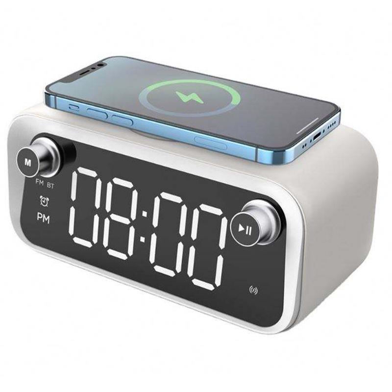 

Multifunction Bluetooth-compatible Speaker ABS+PC Night Light Digital Alarm Clock 15W Wireless Charger A
