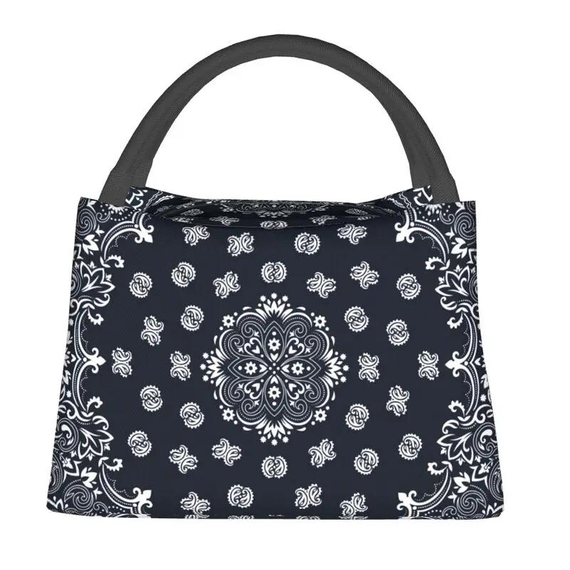 Geantă de prânz izolată cu imprimeu bandana Pisley pentru picnic în aer liber, impermeabilă, termică, cutie de prânz cooler pentru femei