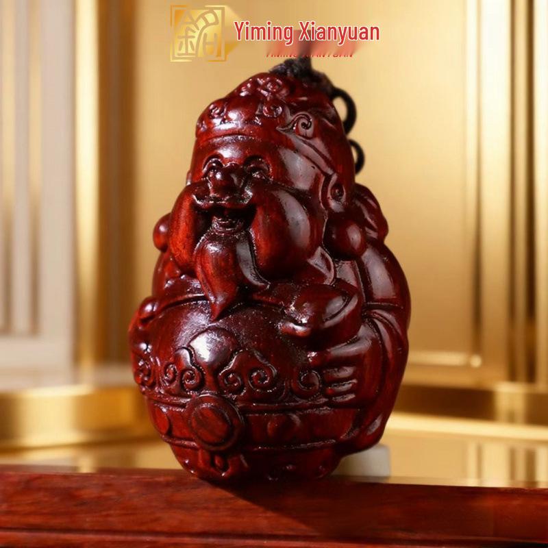 Rosewood Carved Pixiu Ornament: Gourd & Dragon Turtle Handicraft
